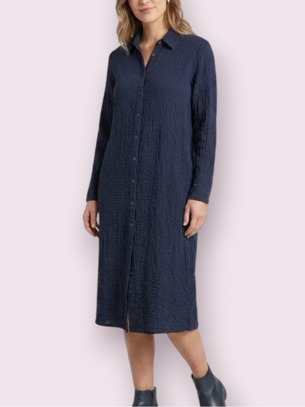 Zara Black Puckered Button Up Shirt Dress Long Sleeves Size Small